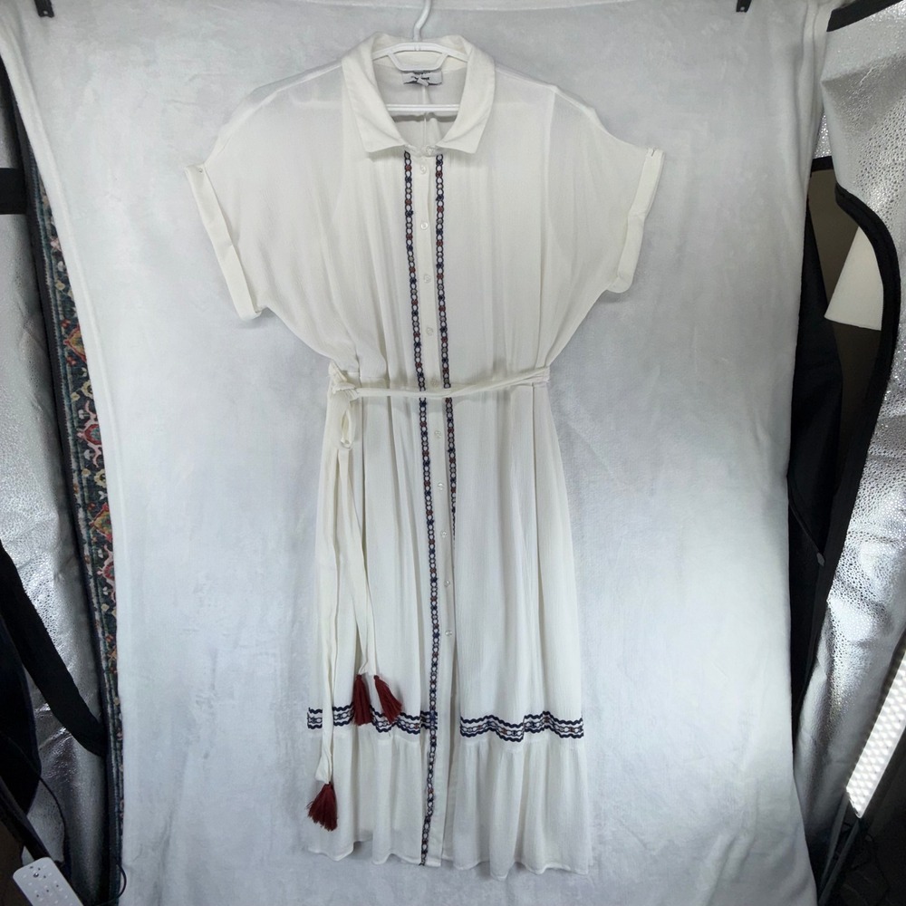 Now + Gen x Sonoma White Embroidered Tassel Belted Shirt Dress Plus Size 2X - Picture 2 of 10